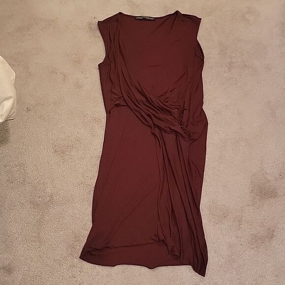 Allsaints dark red faux wrap dress sz 8 - Picture 8 of 9